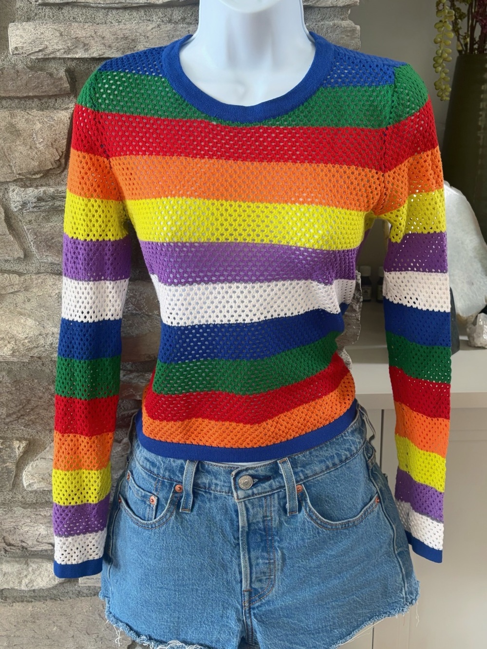 🌈Rainbow Striped Mesh Long Sleeve Sweater🏳️‍🌈